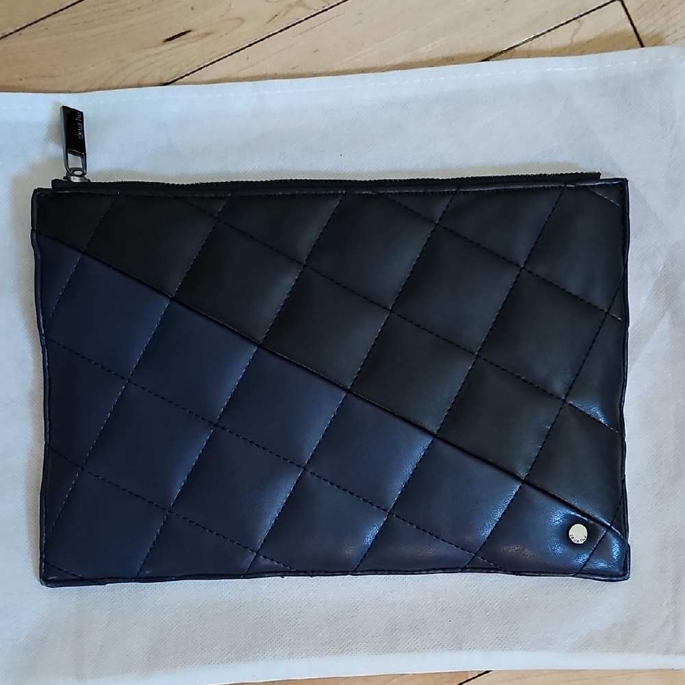Black / Navy Blue Quilted Faux Leather Men's / Women's Clutch